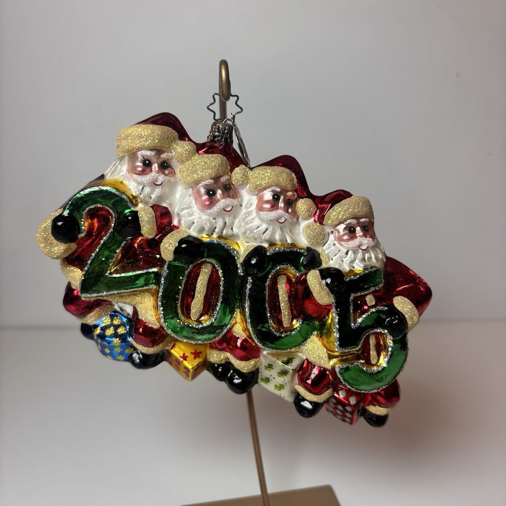 Christopher Radko 2005 Santa Family Glass Christmas Ornament 4 Santas Glitter